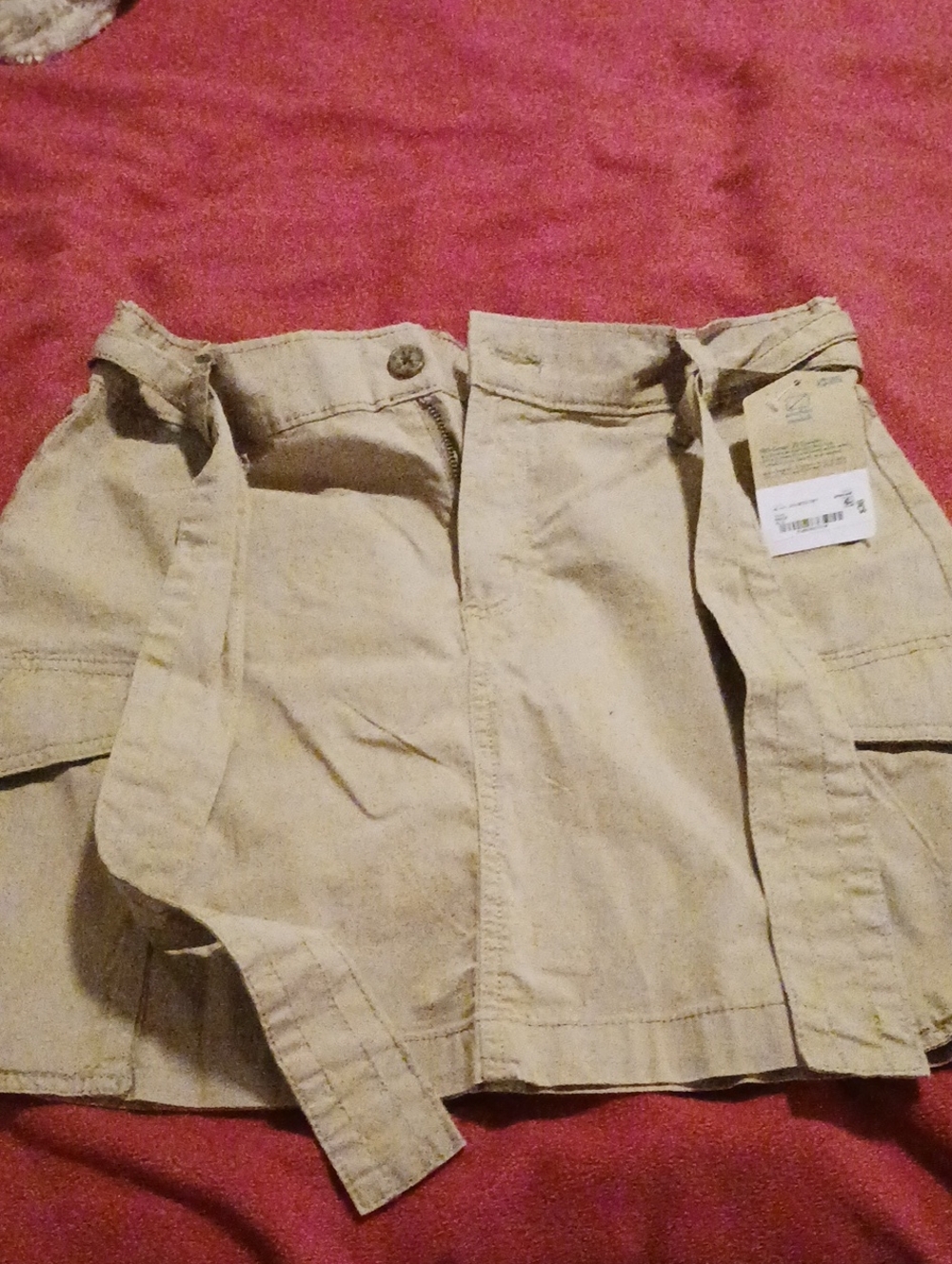 Girls' Khaki Cargo Skirt with Adjustable Belt
